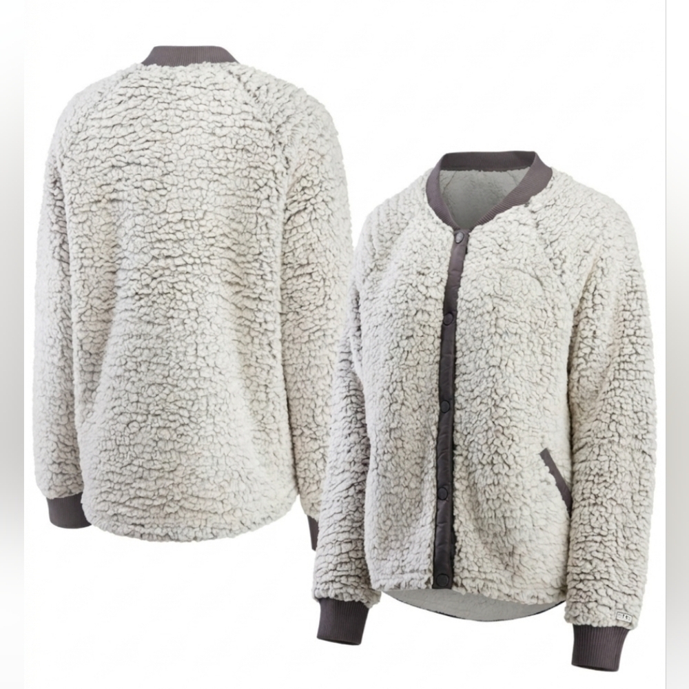 Women's Small Teddy Sherpa Bomber Jacket Heather Gray By Wear by Erin Andrews